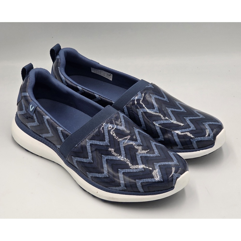 Vionic Fiona Slip On Loafer Sneakers Boat Shoes Navy Blue Chevron Women's 9.5